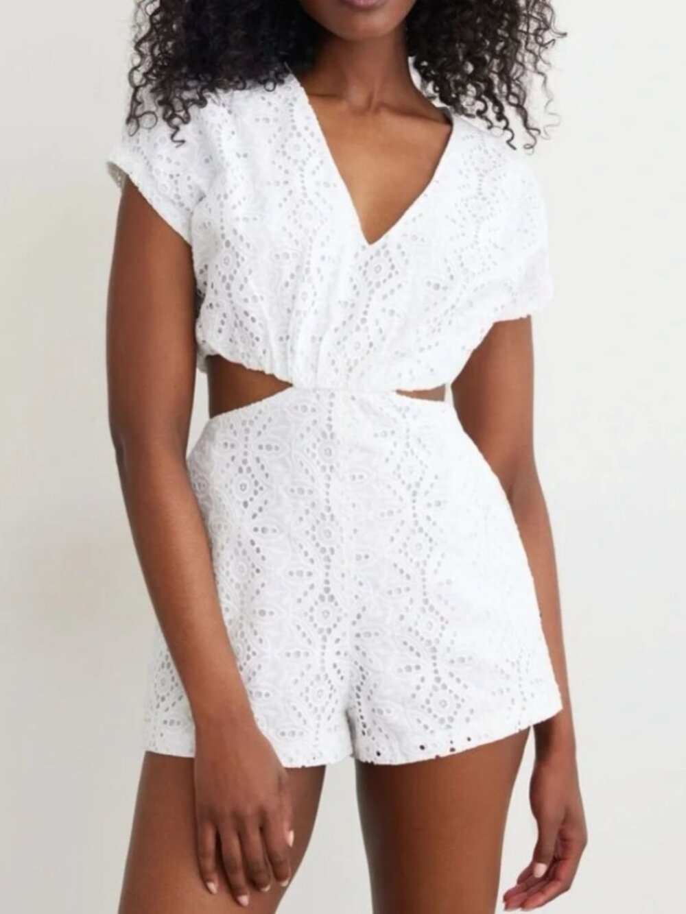 Dynamite White Eyelet Romper Size Large
